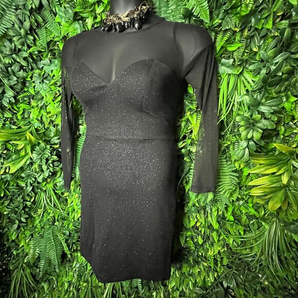DEAR MOON Women Dress Size 7 Black Formal Mini‎ illusion Neckline Party  0448 - Picture 3 of 13
